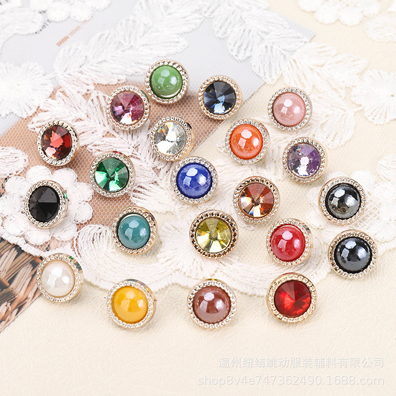 High-grade Shirt Button Clothes Cardigan Women's All-match Pearl Buckle Small Chanel Style Diamond Decoration Buckle Round Shirt Button