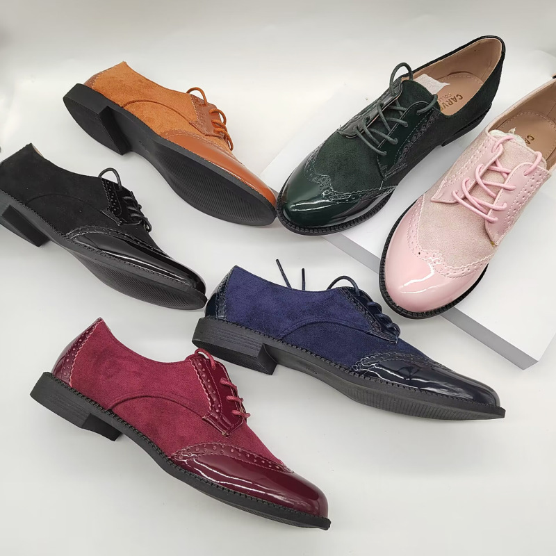 Foreign Trade Large Size Lace-up Small Leather Shoes Women's British Style 2023 New Original Stitching Carved Brock Fashionable Single Shoes
