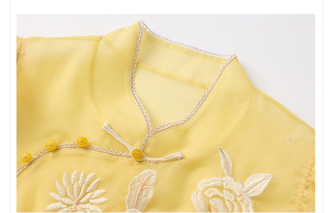 Áo vest gile nữ lụa tằm ren hoa cổ đứng cài nút kiểu Trung Hoa mùa hè N4012 — Màu vàng sữa chi tiết 33