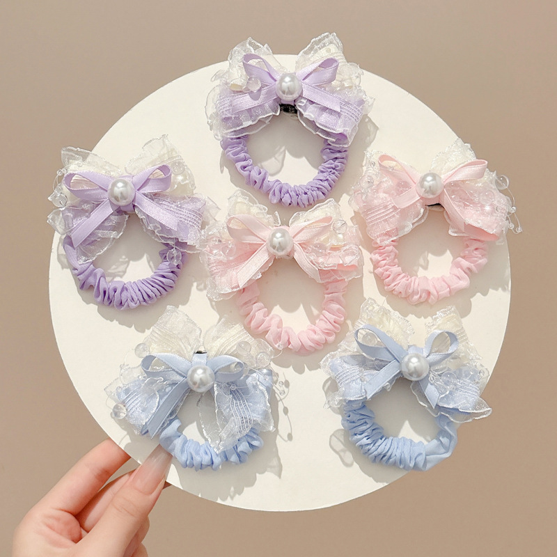 Pajarita de malla para niños, lazo para el cabello, niña linda y no lastima el cabello, cuerda para la cabeza de princesa, cuerda para el cabello duradera de alta elasticidad para niñas