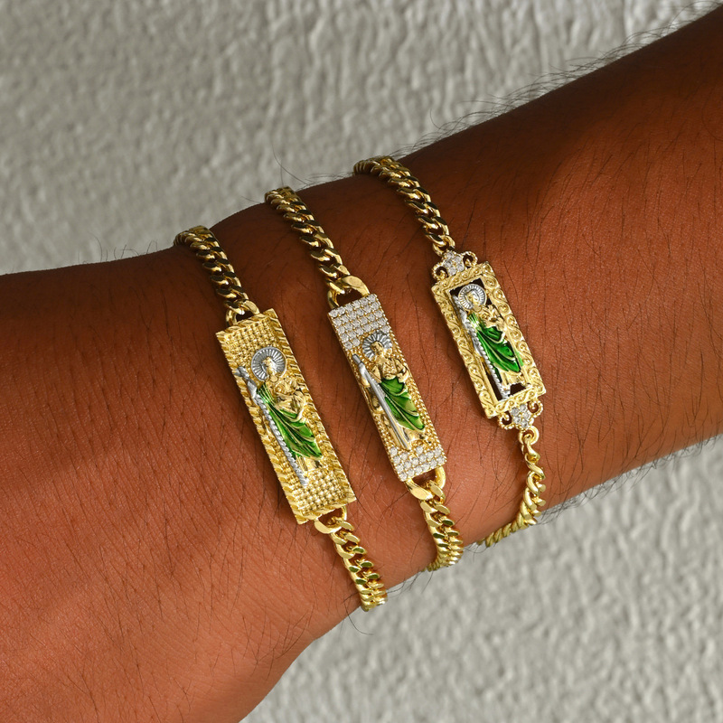 2025 European and American Cross-Border New Popular Bracelet Men's Emerald High-End Men's Bracelet Copper Inlaid Zircon Iron Chain Jewelry