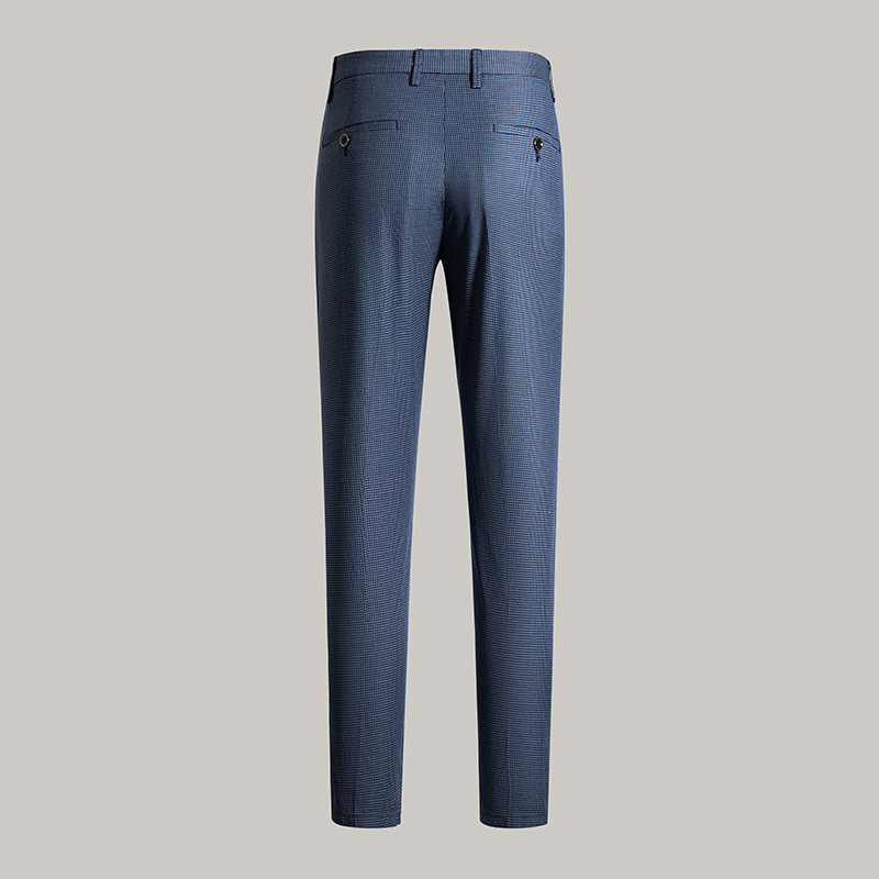 Pantalones de traje a cuadros azules pantalones de verano de los hombres delgados pantalones sueltos rectos elásticos pantalones casuales de alta gama para hombres