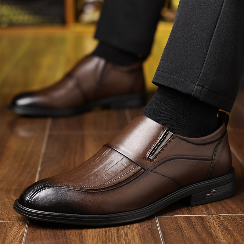 Men's Slip-On Dress Shoes Pointed Toe Genuine Leather Business Formal_vogvips.com