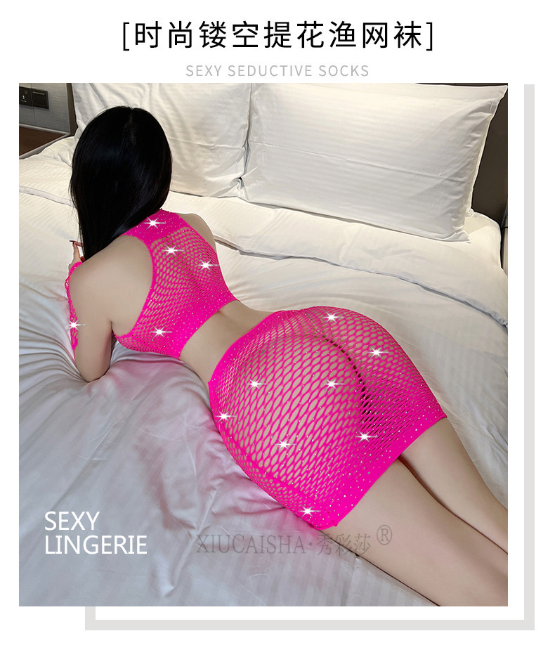 Fishnet Cut-Out Lingerie Set with Rhinestone Detail and Stockings — detail image 19