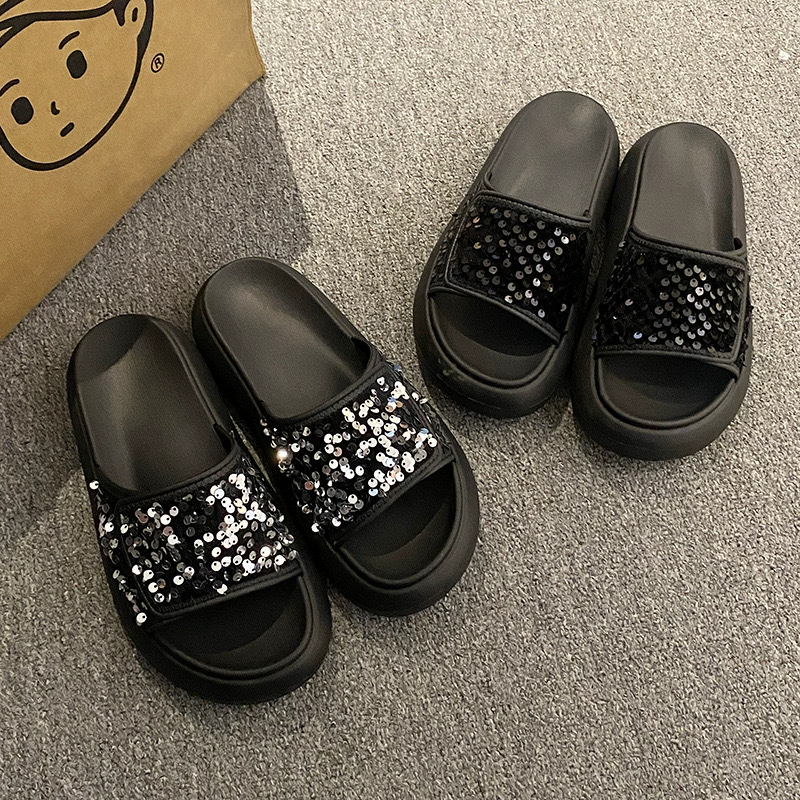 Модные дикие тапочки женские EVA носить блестки на улице