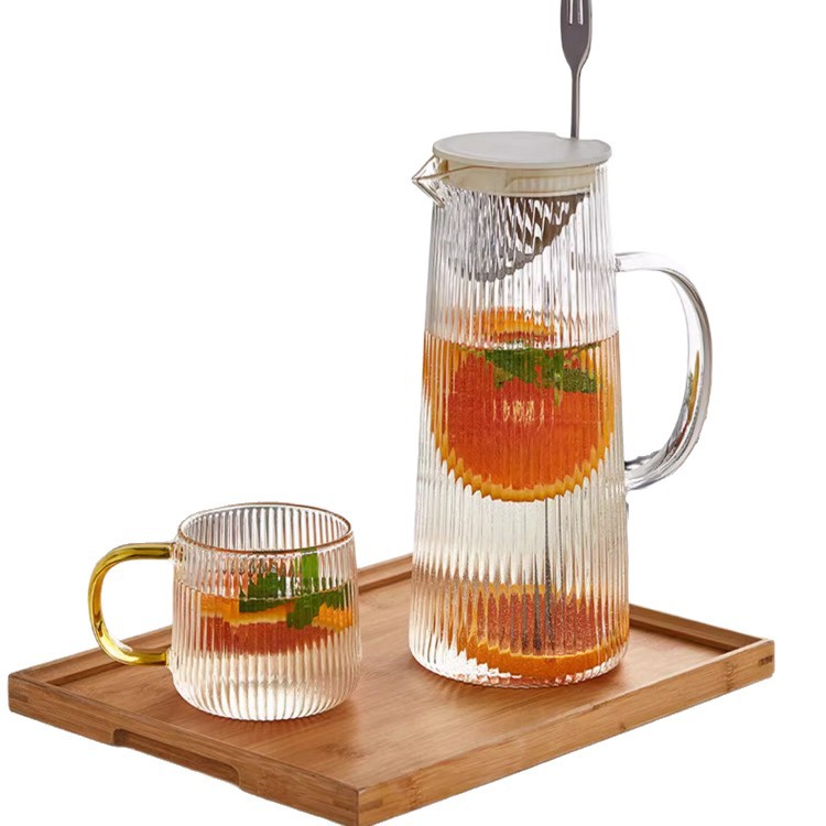 Creativo alto borosilicato de vidrio vertical tetera de agua fría taza de mesa de té sala de estar tetera de agua fría tetera de agua caliente tetera de bebida de jugo