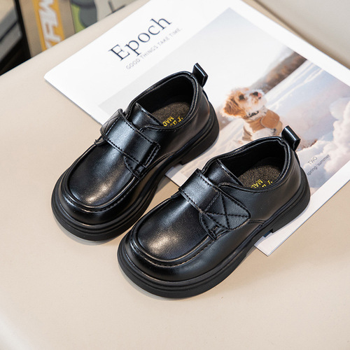 New Spring and Autumn Winter Fleece Black Leather Shoes College Style Student Cotton Shoes British Warm Princess Gender-Free Children's Shoes