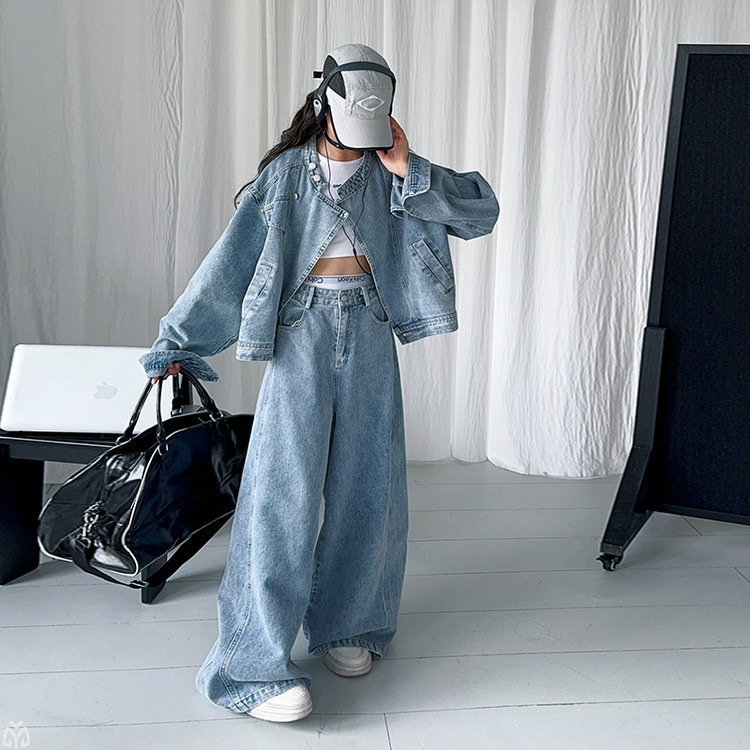 女童牛仔套装秋装2025新款儿童洋气时髦衣服女大童春秋休闲两件套|undefined