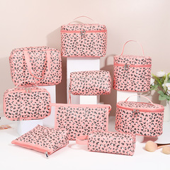 Cross-border European and American cosmetic bag combination pink leopard print series large capacity cosmetic bag simple PU leather waterproof storage bag