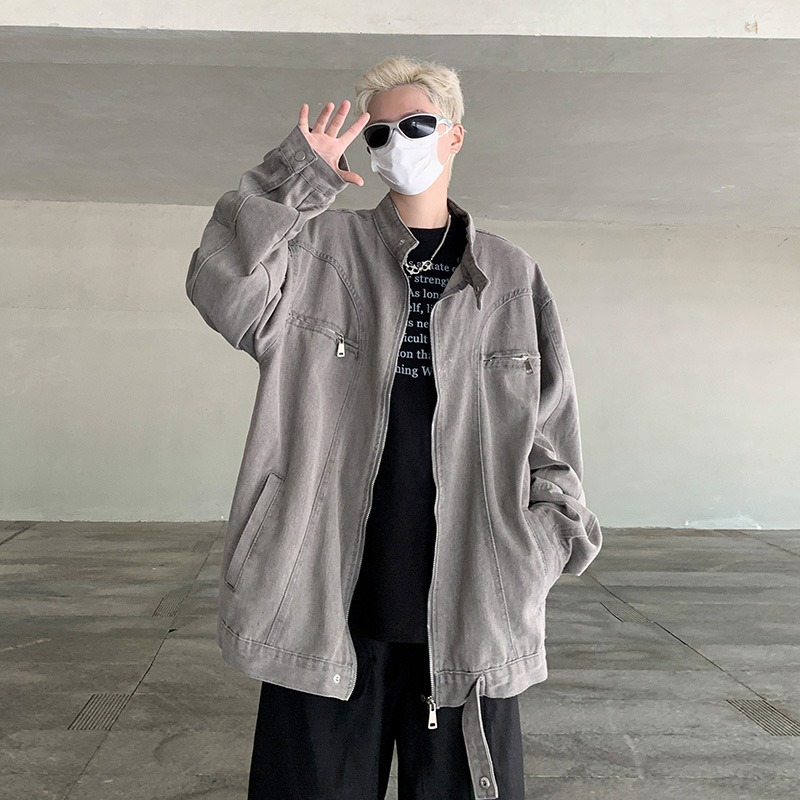 Zipper Design Jacket, Men's Trendy Workwear, Baseball Jacket, Spring And Autumn Loose And Cool Couple Jacket_voghion.com