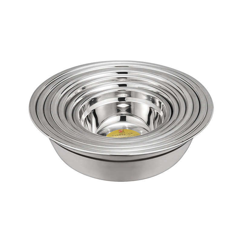 Tazón de acero inoxidable superventas en TikTok al por mayor, tazón multiusos para sopa de uso doméstico, tazón engrosado y profundo, tazón para lavar verduras en la cocina, tazón para batir huevos.