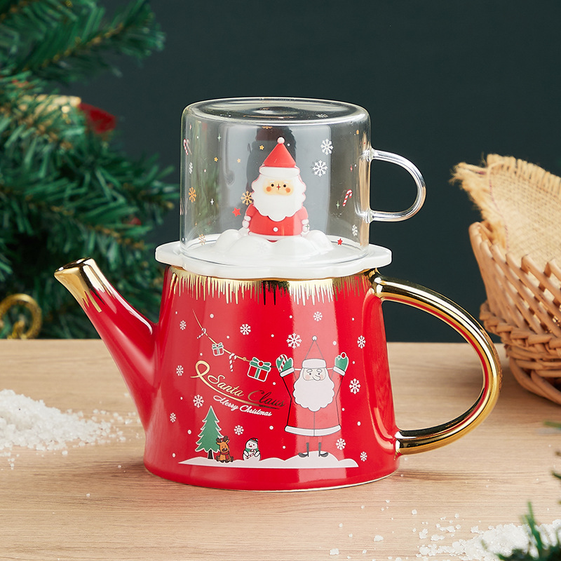 Creativo tridimensional Santa Claus juego de té traje de suministro transfronterizo de cerámica mano regalo imprimible logo mano regalo traje