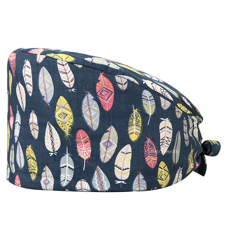 Gorro de Médico de Algodón Puro Estampado para Comercio Exterior, con Correa Ajustable con Botones, Absorbente de Sudor, Gorro de Dibujos Animados para Estudio, Gorro de Enfermera de UCI