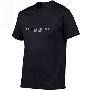 跨境亚马逊速卖通欧美街头潮牌TOMMY印花男士休闲百搭T恤欧码纯棉
