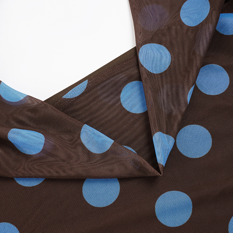 Polka Dot Print Swing Collar Small Sling Sexy Big Backless Scarf Lace up Vest Top for Women