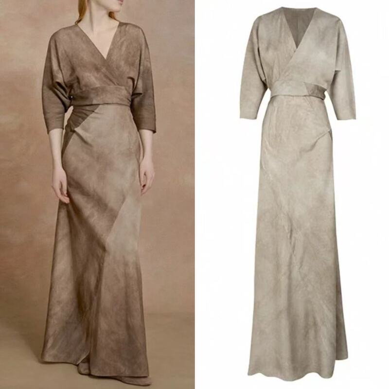 Now Cort Spanish Niche Design Wrap V Neck One-Piece Dress Women's High-End Slimming Look Elegant Long Skirt Now Cort Spanish Niche Design Wrap V Neck One-Piece Dress Women's High-End Slimming Look Elegant Long Skirt