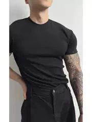 European and American Tough Guy Ice Silk Thread T-shirt Muscle Men's Slim-fit High Elastic Short-sleeved Fitness Training Sports Quick-drying Top