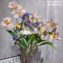 油画鸢尾莫奈花园仿真花 3头鸢尾花人造花绢花道具花艺假花批发