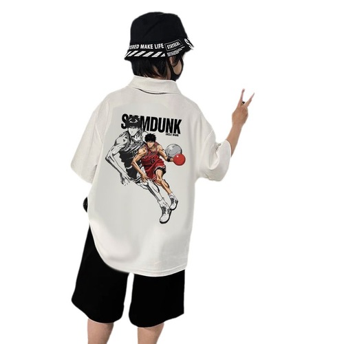 Boys lapel polo shirt short-sleeved summer  new trendy cool and handsome children's summer tops boys children's clothing