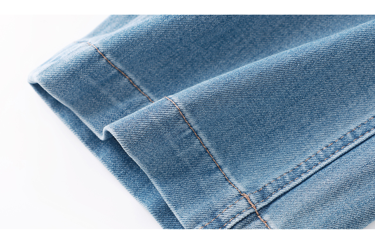Quần jean nữ cạp cao ống rộng chất liệu cotton pha sợi co giãn mềm mại — xanh lam chi tiết 32