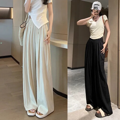 Ice silk wide-leg pants, women's trousers, summer loose pants, high-rise Yamamoto pants, casual mosquito prevention, drooping, pleated, sun-protected
