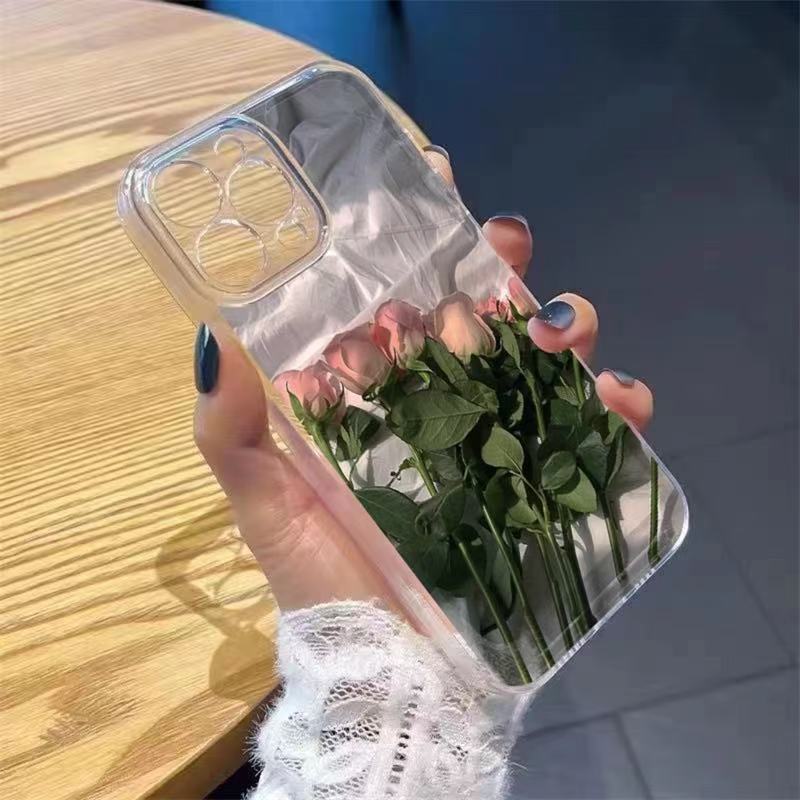 Funda para iPhone 17 Pro Max con diseño de rosa rosa, transparente, antigolpes para iPhone 11, Apple 15, 14 Pro, estilo japonés y coreano, 13/16.