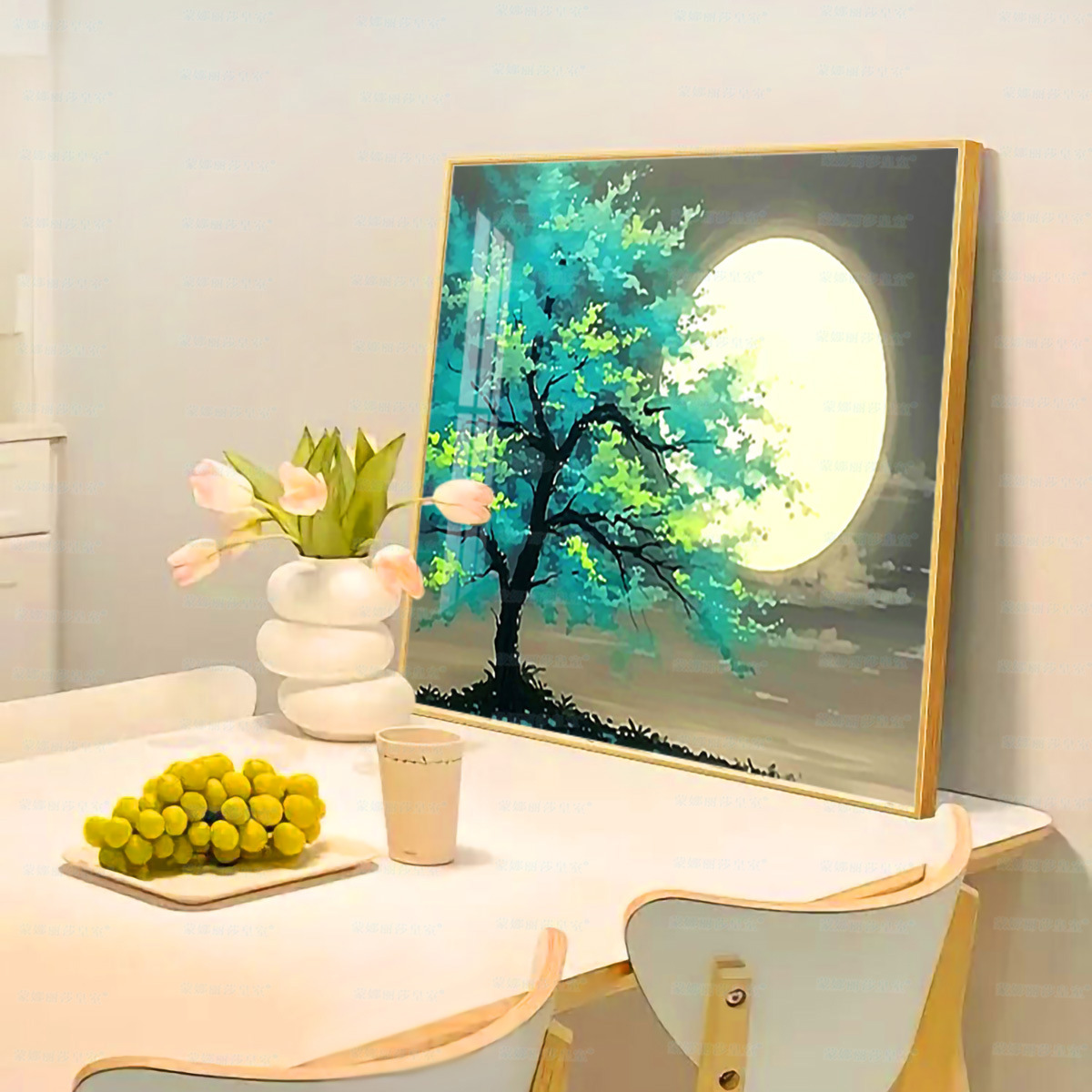 Mona Lisa real bordado de cruz nuevo árbol de luna llena moderna fantástica decoración de plantas pinturas colgantes bordadas a mano image 2