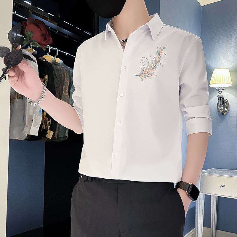 High-end seven-point sleeve shirt men's short-sleeved plump handsome half-sleeved suit 2024 new high-end fashion brand middle-sleeved leisure High-end seven-point sleeve shirt men's short-sleeved plump handsome half-sleeved suit 2024 new high-end fashion brand middle-sleeved leisure