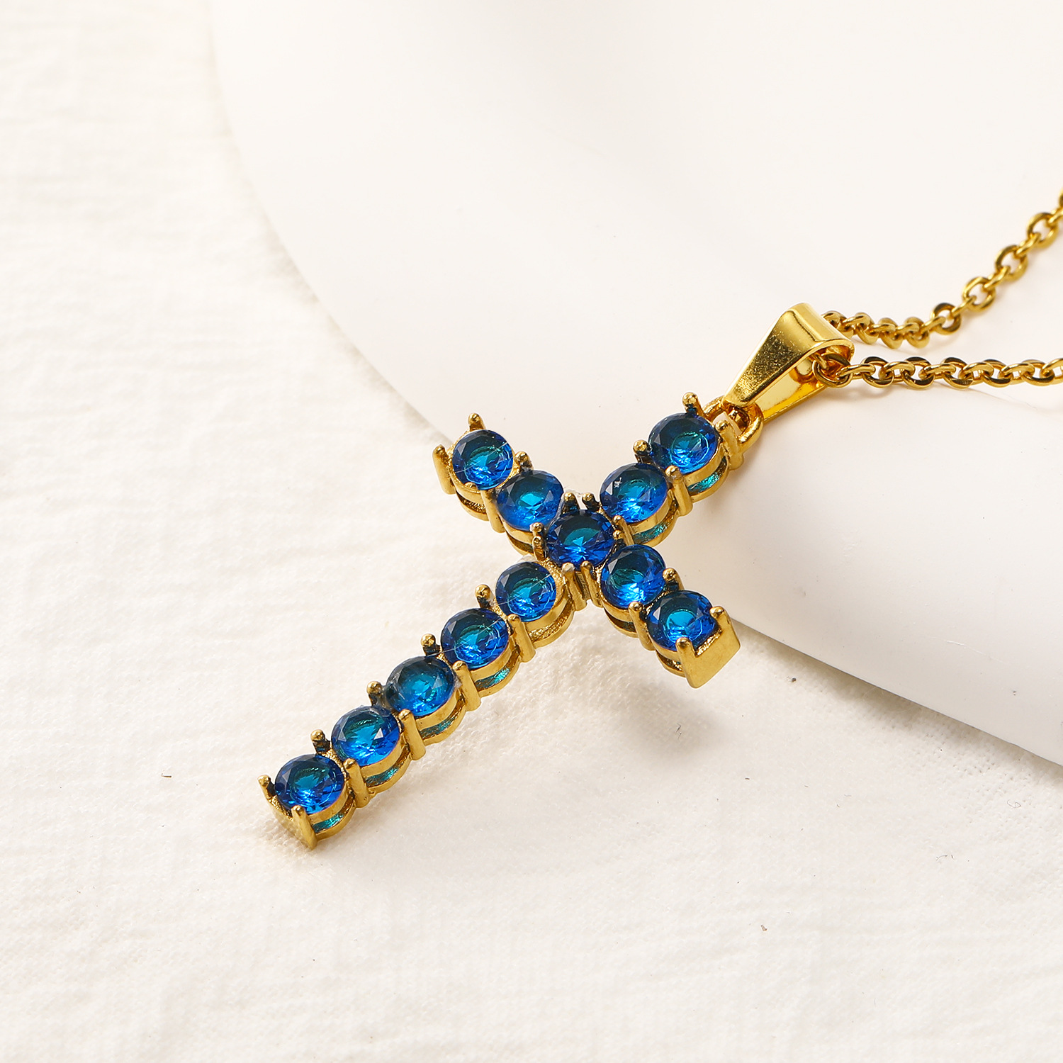 Χάλυβα Τιτανίου Κομψός Σταυρός Ηλεκτροπλασιασμός Ινλεί Ρηνανόστινο Κολιέ Κρεμαστής display picture 20