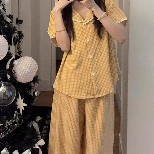 [高品質模造綿]女性用甘いレースの花柄パジャマ、春と秋の長袖、ゆったりとした高級カジュアルホームウェア|undefined