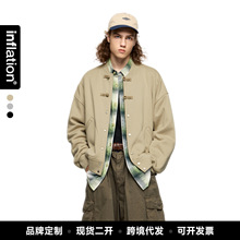 捷展男装|325G新中式棒球外套2025年秋冬新品火焰一体绒盘扣卫衣