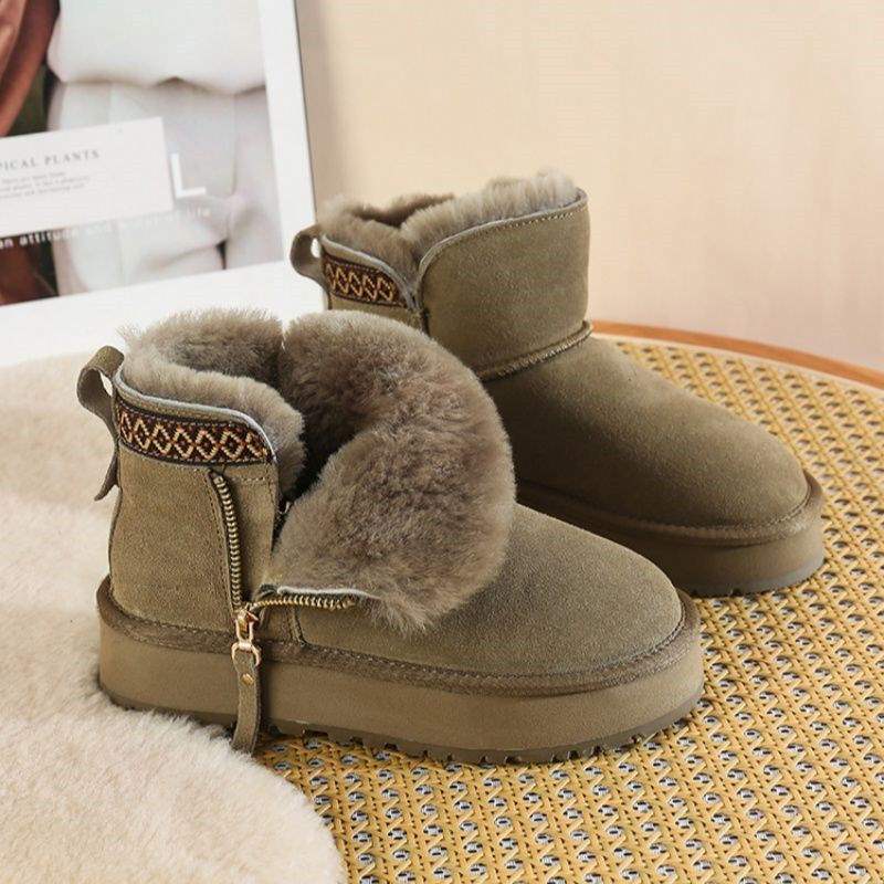 35-43 Large Size Women's 41 Thick-Soled Snow Boots Winter Ethnic Style Fleece-Lined Sheepskin Integrated Northeast_voghion.com