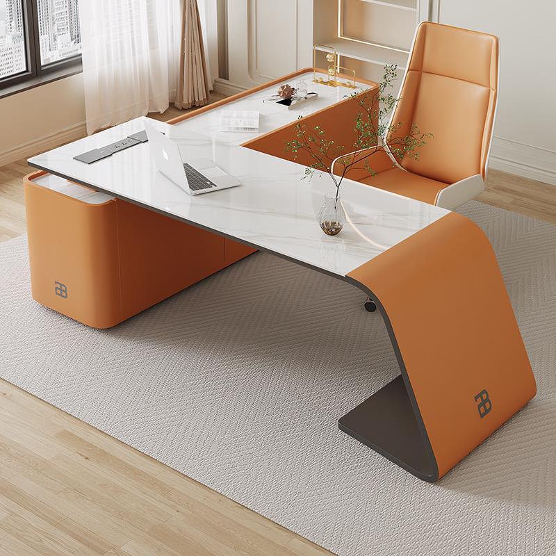 Italian minimalist slate desk for study room, modern simple home L-shaped computer desk with integrated bookcase, light luxury office desk Italian minimalist slate desk for study room, modern simple home L-shaped computer desk with integrated bookcase, light luxury office desk