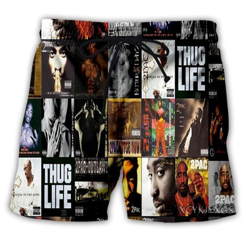 WishTupac 2pac Beach Shorts with 3D Digital Printing