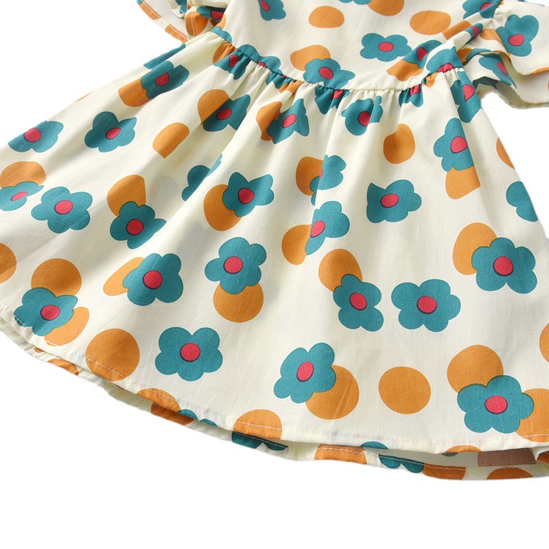 2025 nuevo producto vestido de niña verano cuello redondo burbuja de manga corta dama cintura falda de línea A lindo vestido de princesa