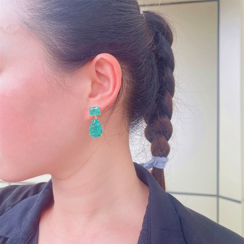 Training Occasion Copper Material 1 Pair IG Style Simple Style Water Droplets Rectangle Plating Inlay Copper Crystal 18K Gold Plated Drop Earrings