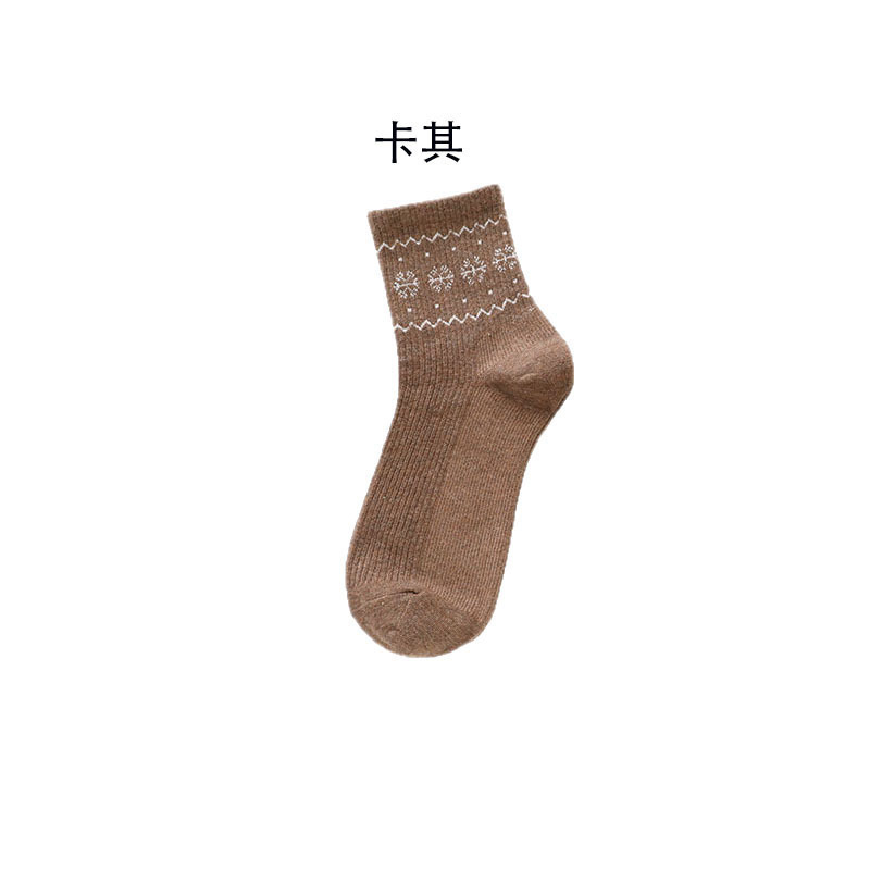 秋冬袜子女韩系中筒袜美拉德风休闲百搭长筒棉袜费尔岛雪花堆堆袜|undefined