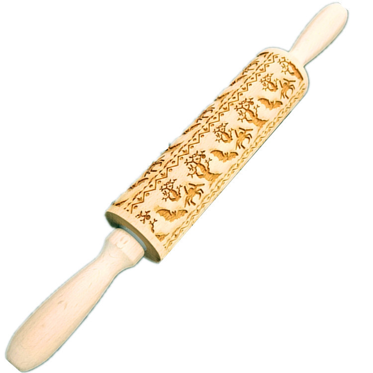 Madera Rolling pin haya grabado láser impresión Rolling pin relieve Rolling pin cuero Navidad fondant galleta presionando palo
