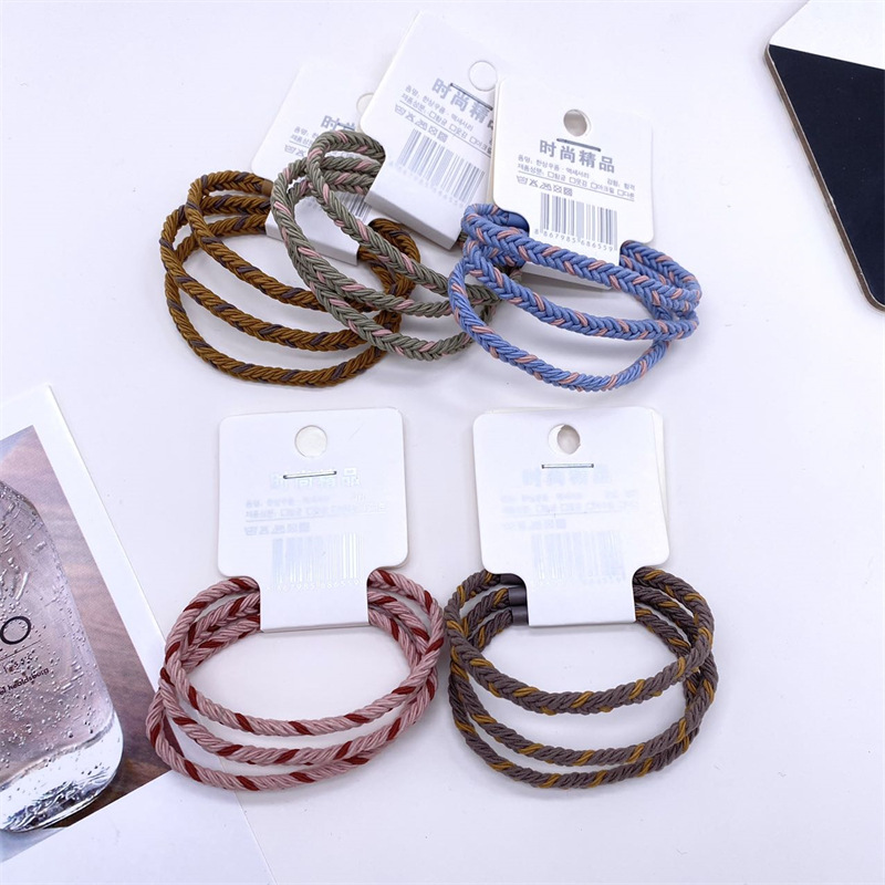 Estilo coreano básico de dos colores trenza pelo cuerda pequeña etiqueta clara accesorios para el pelo 3 Tarjeta de uñas chica cabeza cuerda 2 Yuan tienda suministro