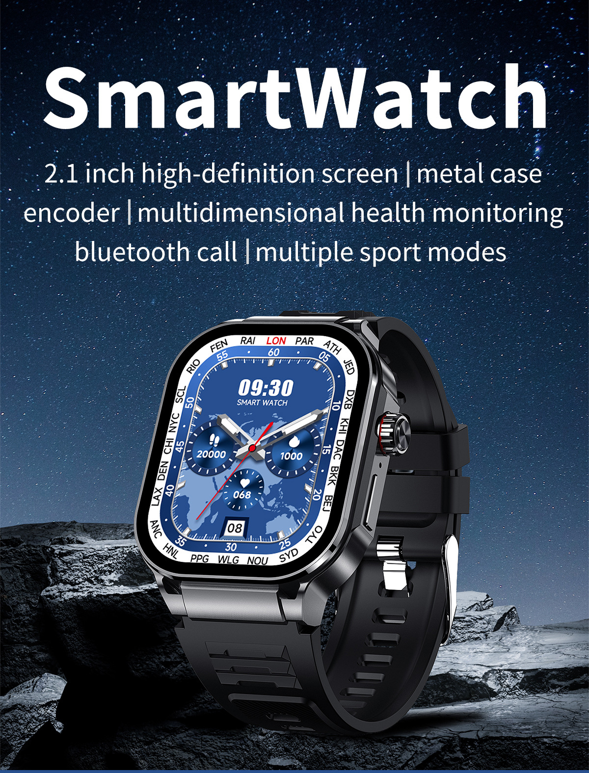 Reloj inteligente G40 de 2,1 pulgadas con pantalla cuadrada Bluetooth para exteriores_voghion.com