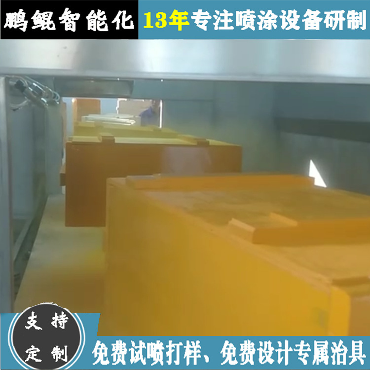 白银木箱4枪6轴与喷漆地轨线结合 实木箱涂装设备 喷涂流水线厂家