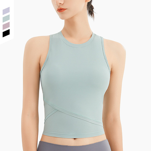 LULU Women's Sports Bra Top with Padding, Ribbed Fitted Workout Top, Beauty Back Support, Tight Yoga Clothes, Short Sleeveless