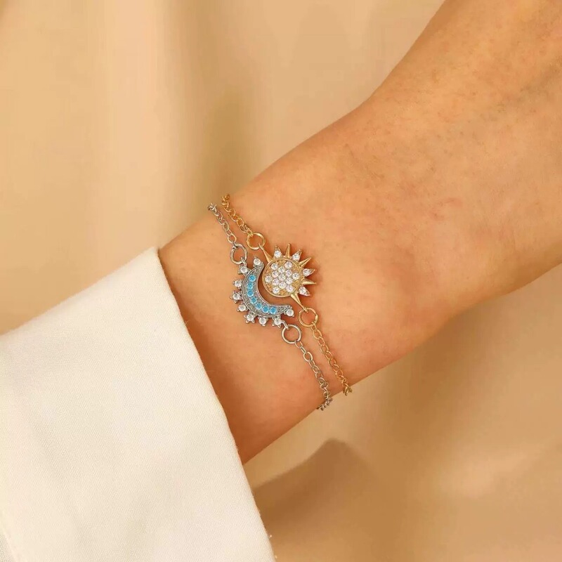 European and American Cross-border Moon Sun Diamond Pendant Bracelet Ins Popular Accessories Fashion Elegant Women's Internet Celebrity Jewelry