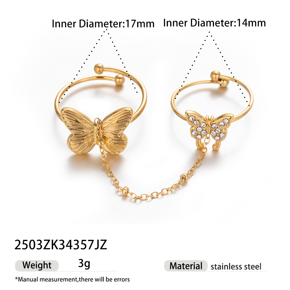 All-match Butterfly Zircon Finger Chain Light Luxury High Sense