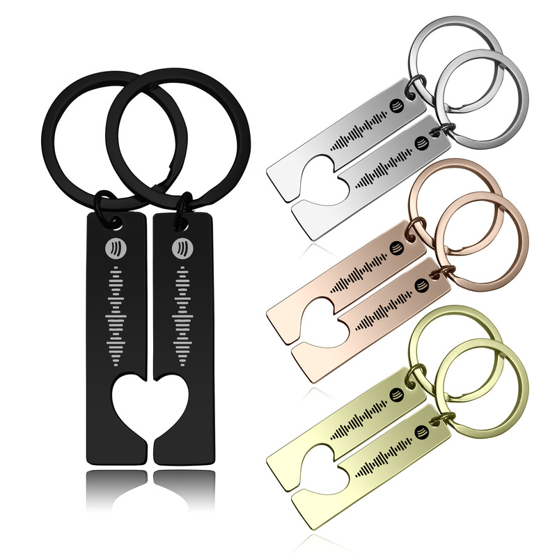 Cross-border DIY Private Personality Music Sharing Sweep Code Spotify Stainless Steel Strip Spelling Heart Couple Keychain