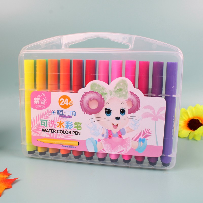 Púrpura ratón triángulo varilla de gran capacidad acuarela pluma kindergarten arte pintura color pluma traje estudiante acuarela color pluma