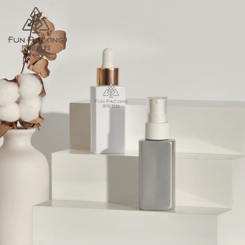 20牙滴管瓶50ml扁方喷雾瓶精油瓶PET精华液中样水乳套装分装瓶