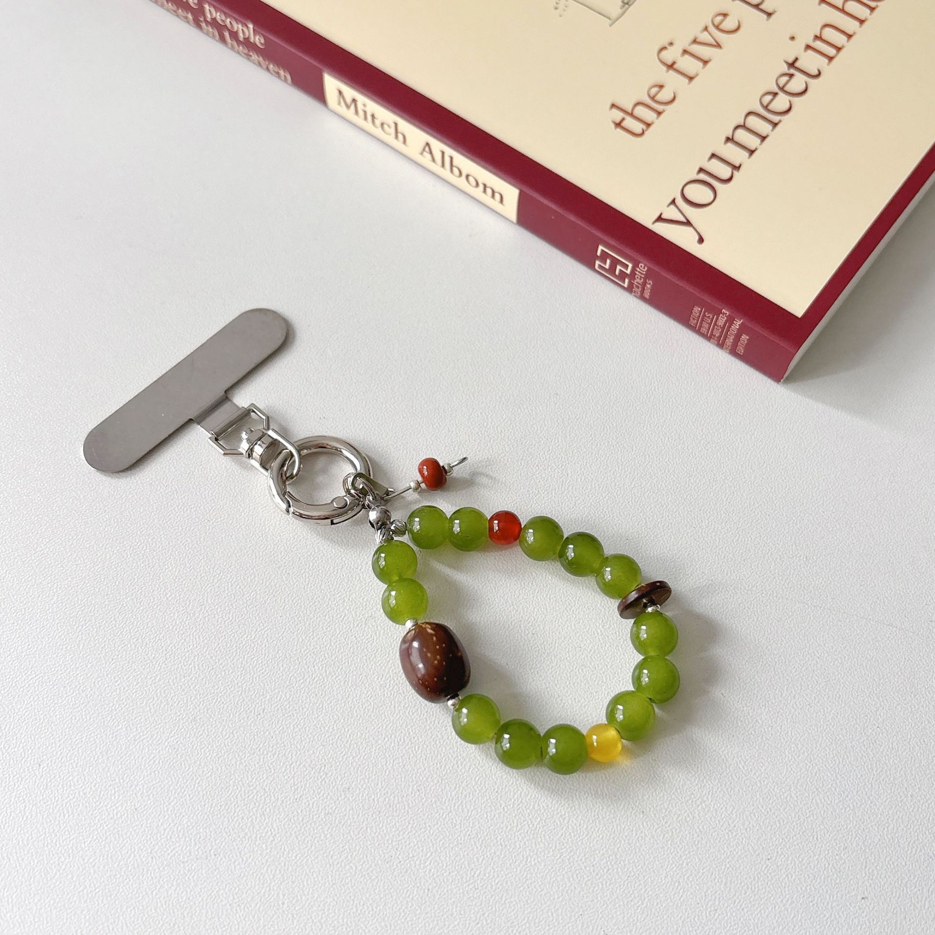 Marca de moda original cadena de teléfono móvil vidrio natural con cuentas caja de teléfono móvil cordón bolso colgante muñeca colgante estilo ins