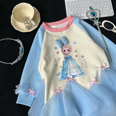 090905女童卡通连衣裙春秋装儿童公主裙小女孩网纱拼接卫衣裙子