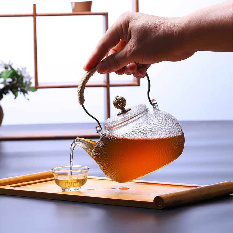 Hammered Japanese-Style Teapot, Heat-Resistant Glass Tea Kettle, Handle Teapot, Household High-Temperature Resistant Filter Kung Fu Teapot